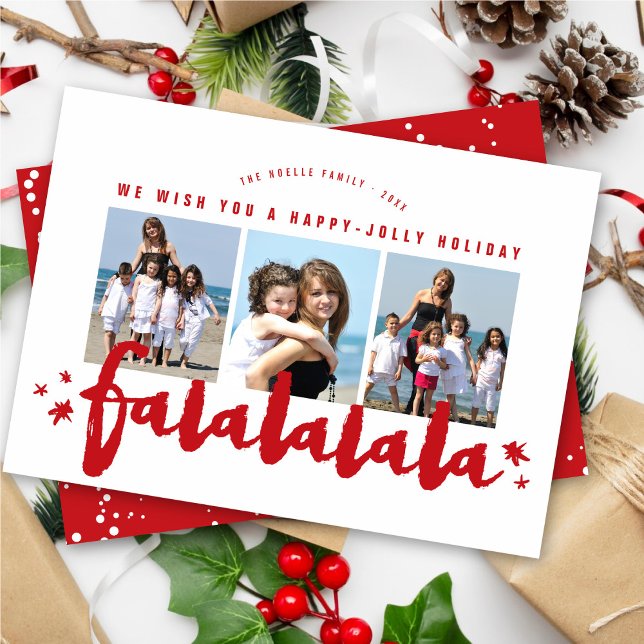 Falalalala Brush Script Stars Modern Photo Collage Holiday Card (Creator Uploaded)