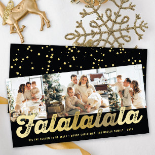 Falalalala Gold Ombre Script Fun Christmas 3 Photo Holiday Card