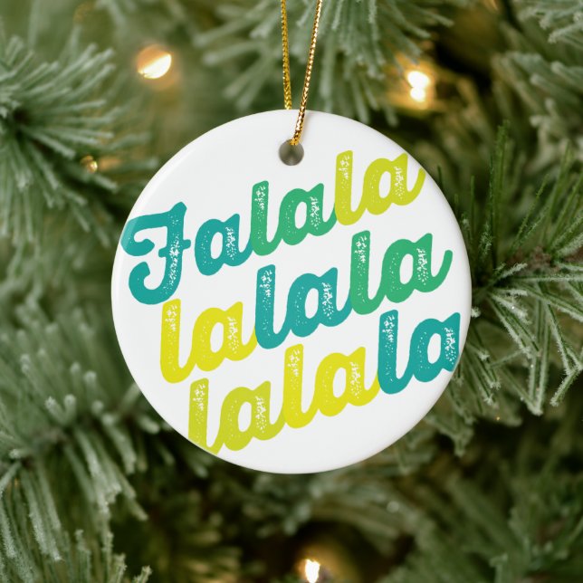 Falalalala Green Ombre Bold Script Photo Christmas Ceramic Tree Decoration (Tree)