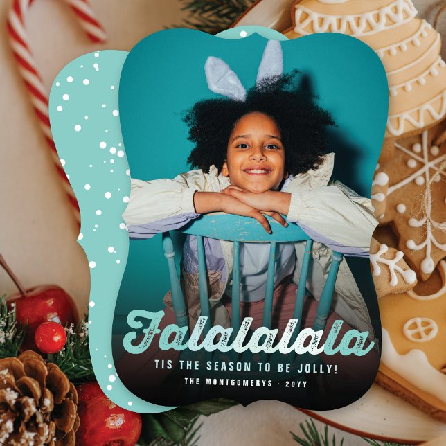 Falalalala Green Ombre Script Fun Christmas Photo Holiday Card (Creator Uploaded)