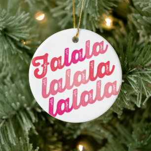 Falalalala Pink Ombre Bold Script Photo Christmas Ceramic Tree Decoration