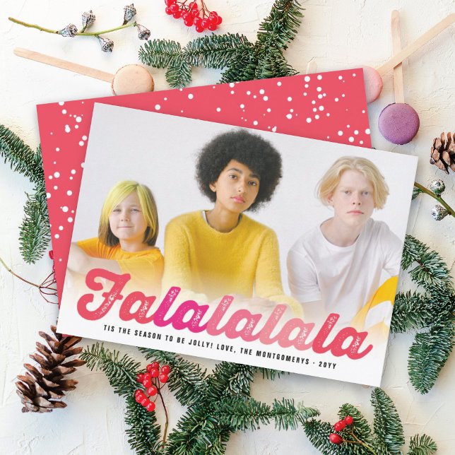 Falalalala Pink Ombre Script Fun Christmas Photo Holiday Card (Creator Uploaded)