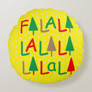 FaLaLaLaLa... Simple Red Green Yellow Round Pillow