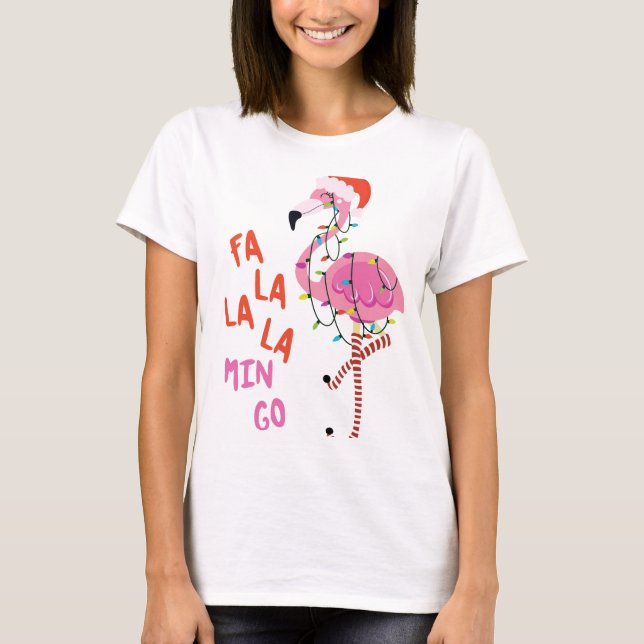 Falalalamingo Christmas animals xmas light wine sa T-Shirt (Front)