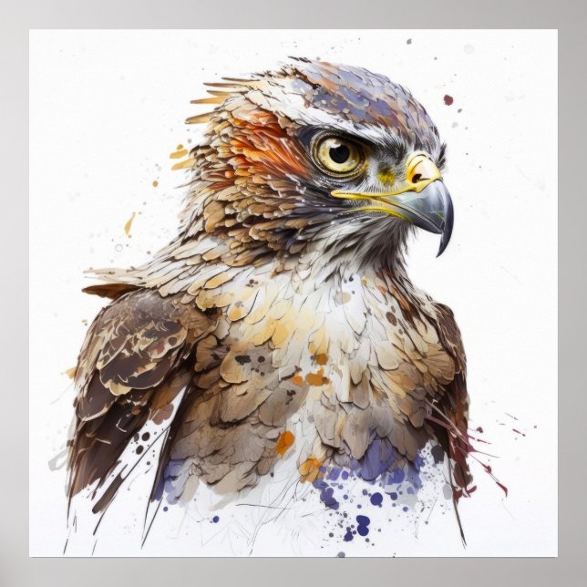 Falcon Bird Portrait Animal Painting Wildlife Free Poster (Front)