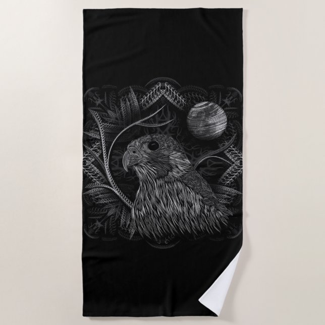 Falcon Full Moon Black Beach Towel (Front)