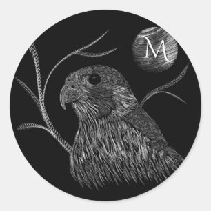 Falcon Full Moon Monogram Black Classic Round Sticker