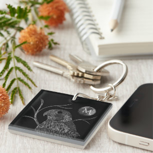 Falcon Full Moon Monogram Black Key Ring