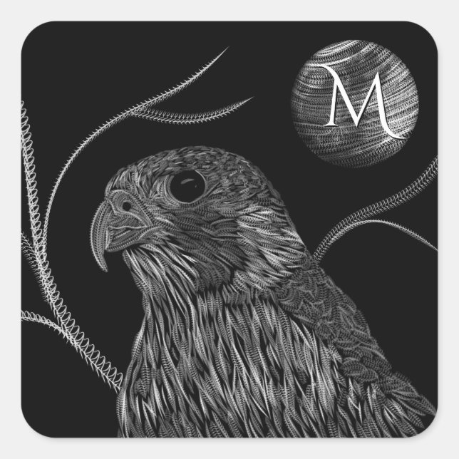 Falcon Full Moon Monogram Black Square Sticker (Front)