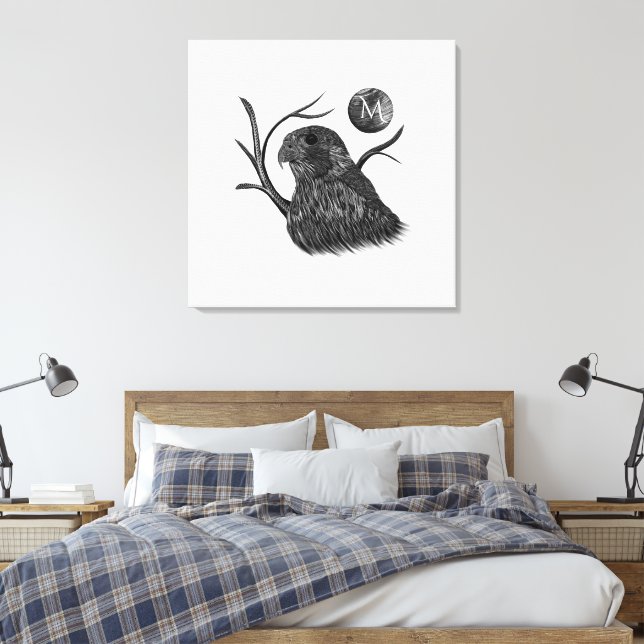 Falcon Full Moon Monogram Canvas Print (Insitu(Bedroom))
