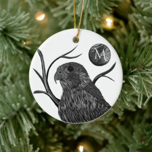Falcon Full Moon Monogram Ceramic Tree Decoration