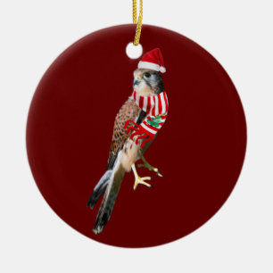 Falcon With Hat Scaft Christmas Ceramic Tree Decoration