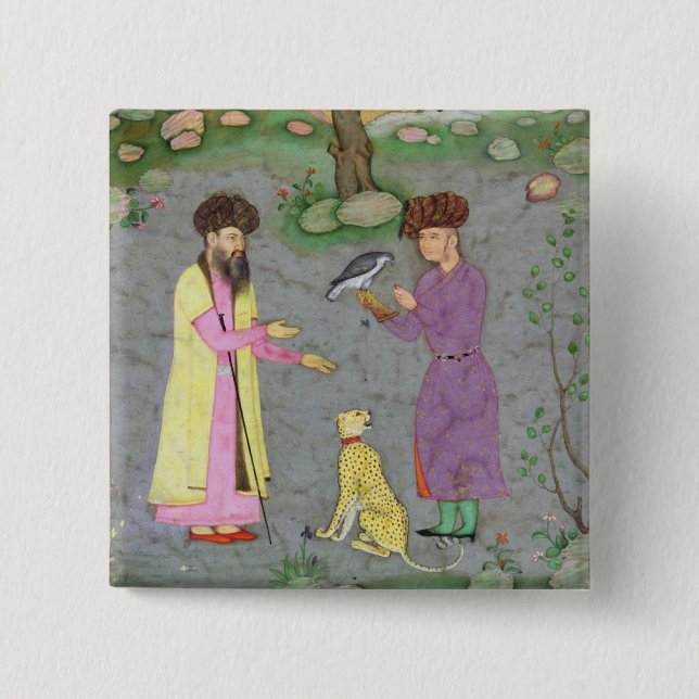 Falconer with companion and pet cheetah, from the 15 cm square badge (Front)