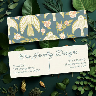 Falcons and Roses Elegant Botanical Feminine Chic  Mini Business Card