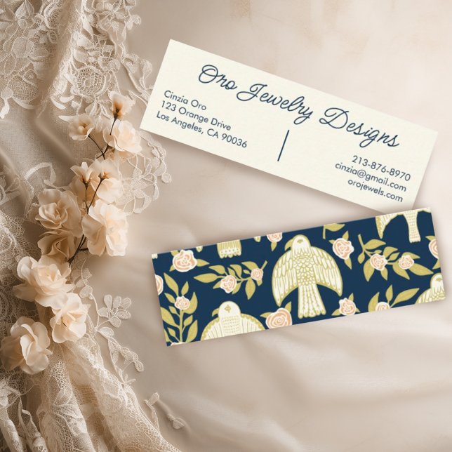Falcons and Roses Elegant Botanical Feminine Chic Mini Business Card (Mini custom business cards with a falcon and floral design. Customize with your text)