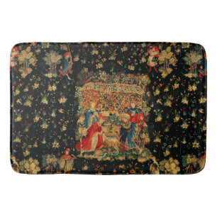FALCONS BATH Red Blue Antique Mediaeval Tapestry Mat