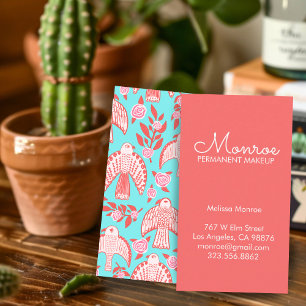 Falcons & Roses Elegant Illustrated Aqua Pink Red Business Card