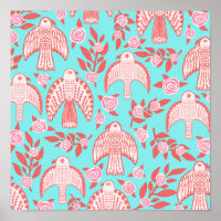 Falcons & Roses Pattern Blue Pink