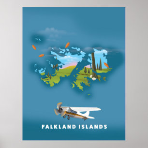 Falkland islands illustrated map poster