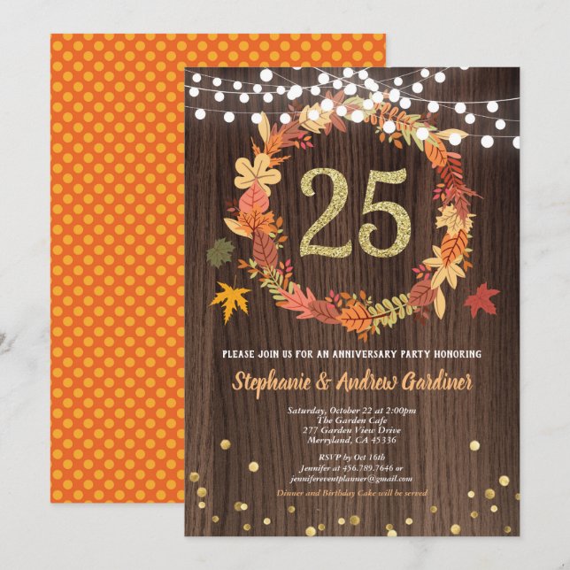 Fall 25th wedding anniversary Thanksgiving wood Invitation (Front/Back)