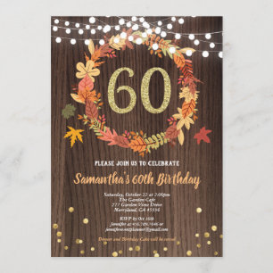 Fall 60th birthday thanksgiving wreath wood gold invitation