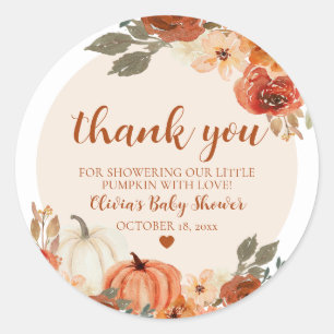 Fall A Little Pumpkin Autumn Floral Baby Shower Classic Round Sticker