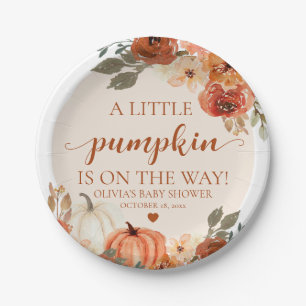 Fall A Little Pumpkin Autumn Floral Baby Shower Paper Plate