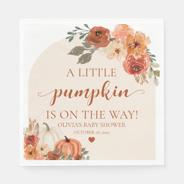 Fall A Little Pumpkin is on the way Baby Shower  Napkin (Front)