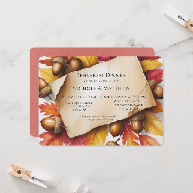 Fall Acorn Rehearsal Dinner Invitation (Front/Back In Situ)