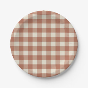 Fall Amaro on Panna Cotta Gingham - plaid pattern. Paper Plate