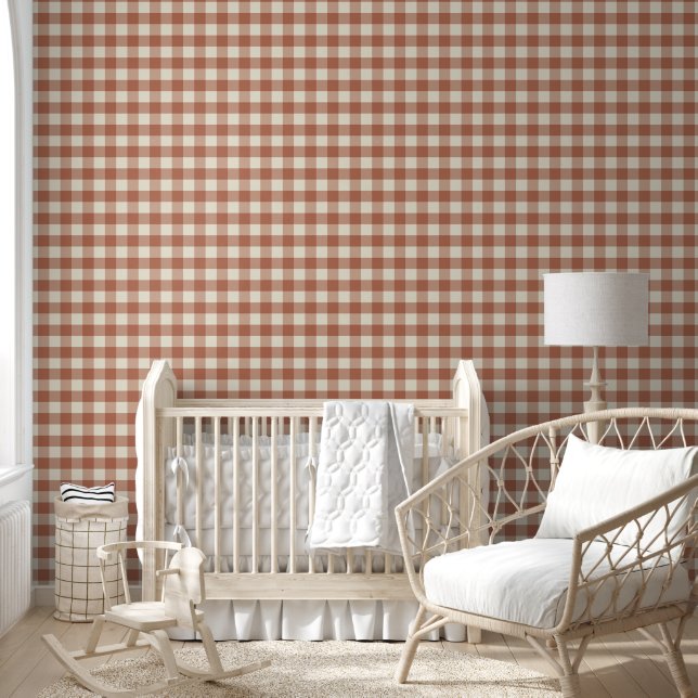 Fall Amaro on Panna Cotta Gingham - plaid pattern. Wallpaper (Kids)