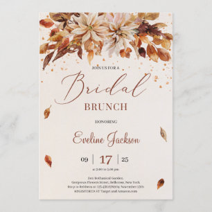 Fall and Autumn flowers and leaves Bridal Brunch Invitation