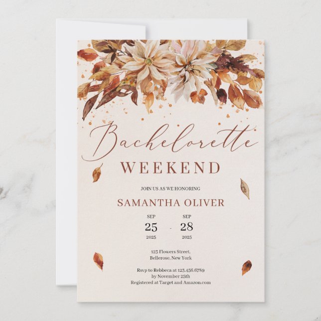 Fall and Autumn Flowers Boho Bachelorette Weekend Invitation (Front)
