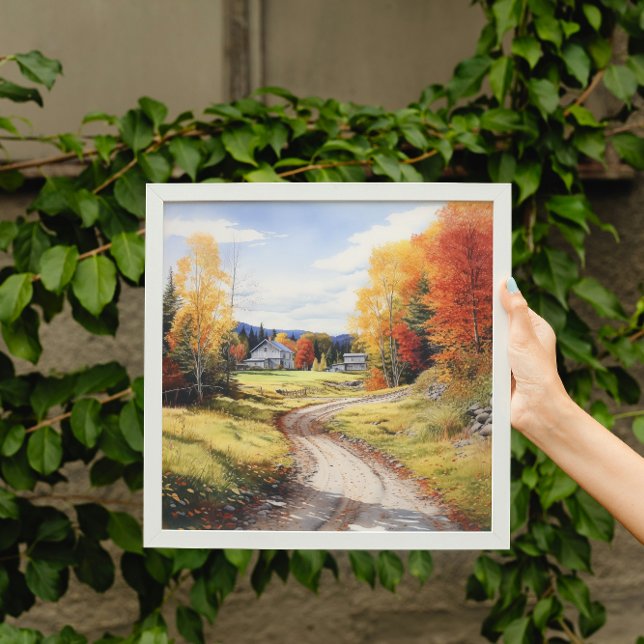 Fall And Autumn In Vermont Farm Watercolor Art Poster (Creator Uploaded)