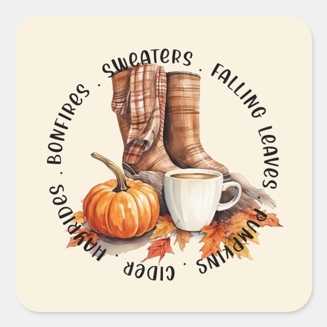 Fall and Autumn Vibes Square Sticker (Front)