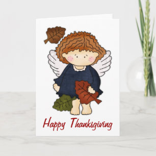 Fall Angel with Leaves Happy Thanksgiving Card