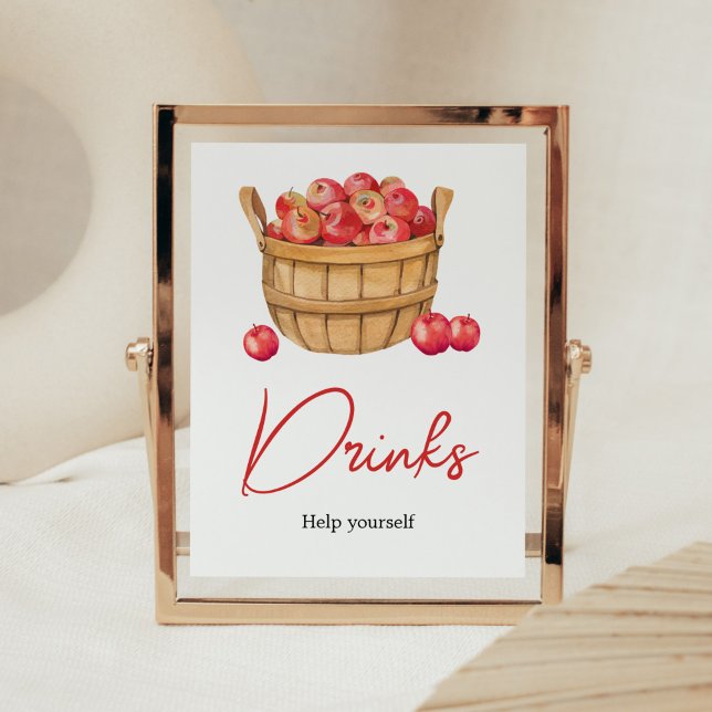 Fall Apple Basket Baby Shower Drinks Poster (Fall Apple Baby Shower Drinks Sign)