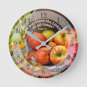 Fall Apple Basket "Bless the Lord at all times" Round Clock