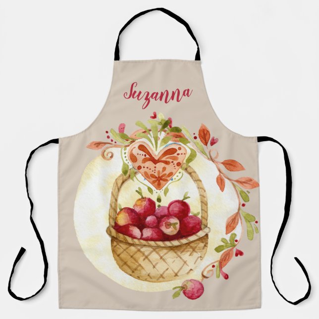 Fall Apple Basket Design Custom Kitchen Apron (Front)