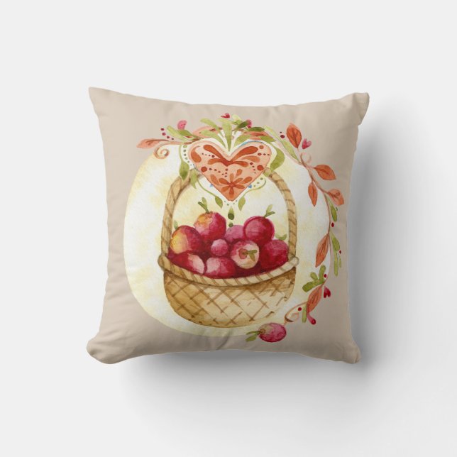 Fall Apple Basket Gift Home Decor Toss Pillow (Front)