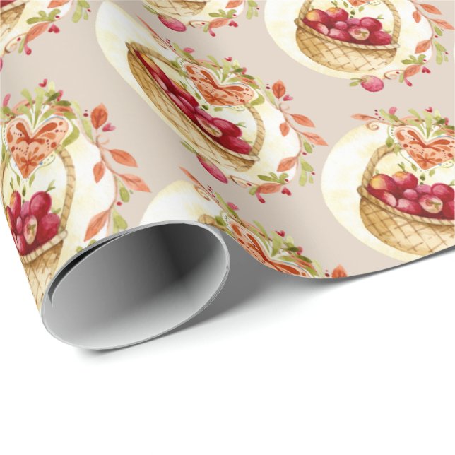 Fall Apple Basket Gift Wrap Wrapping Paper (Roll Corner)