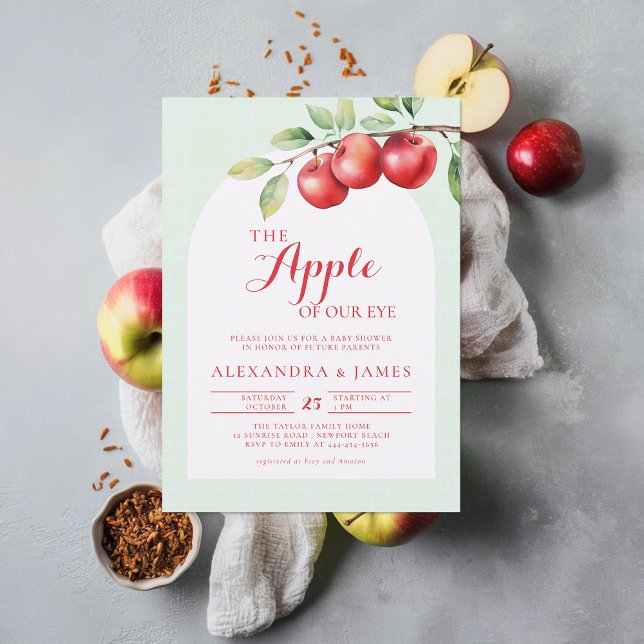 Fall Apple Harvest Boho Coed Green Baby Shower Invitation (harvest baby shower invitation coed couple fall autumn apple of our eye gender neutral)