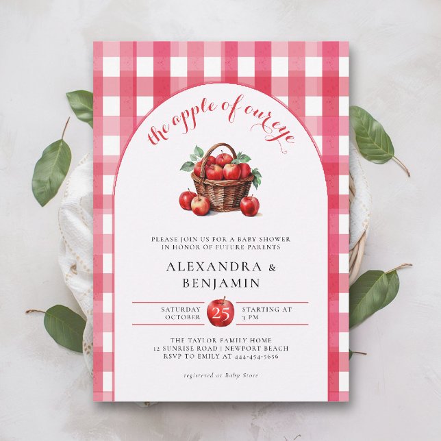 Fall Apple Harvest Rustic Red Couple Baby Shower Invitation (fall baby shower invitation neutral coed couple apple of our eye harvest red gingham boho arch)