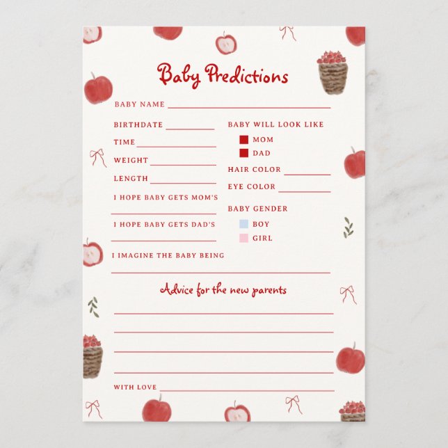 Fall Apple of Our Eye Baby Predictions Advice Game (Front)