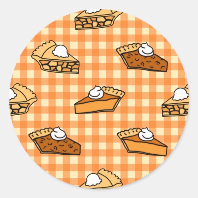 Fall Apple Pumpkin and Pecan Pie Pattern Classic Round Sticker (Front)