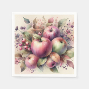Fall apples in pastel colours watercolor painting  napkin