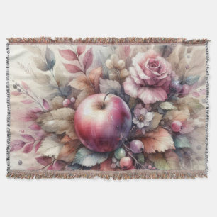 Fall apples in pastel colours watercolor painting throw blanket