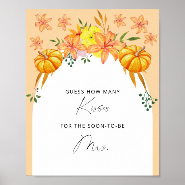 Fall arch - how many kisses bridal shower game poster (Front)