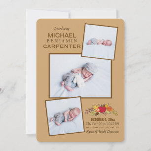 Fall Arrival 3 Photo Birth Announcement