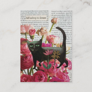 Fall Asleep to Dream Black Cat Hot Pink Flowers Business Card
